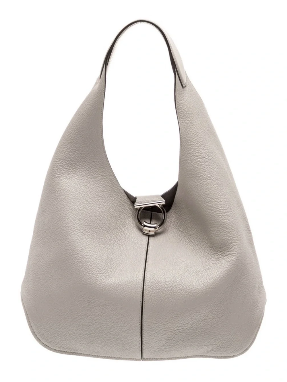 Structured Pebbled Leather Hobo Bag - Light Gray